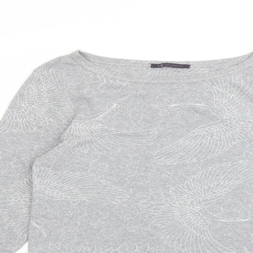 Marks and Spencer Womens Grey Geometric Cotton Basic Blouse Size 16 Boat Neck