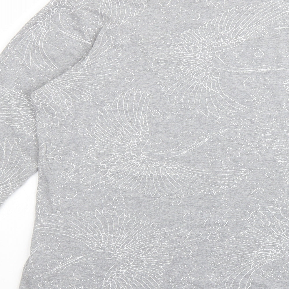 Marks and Spencer Womens Grey Geometric Cotton Basic Blouse Size 16 Boat Neck