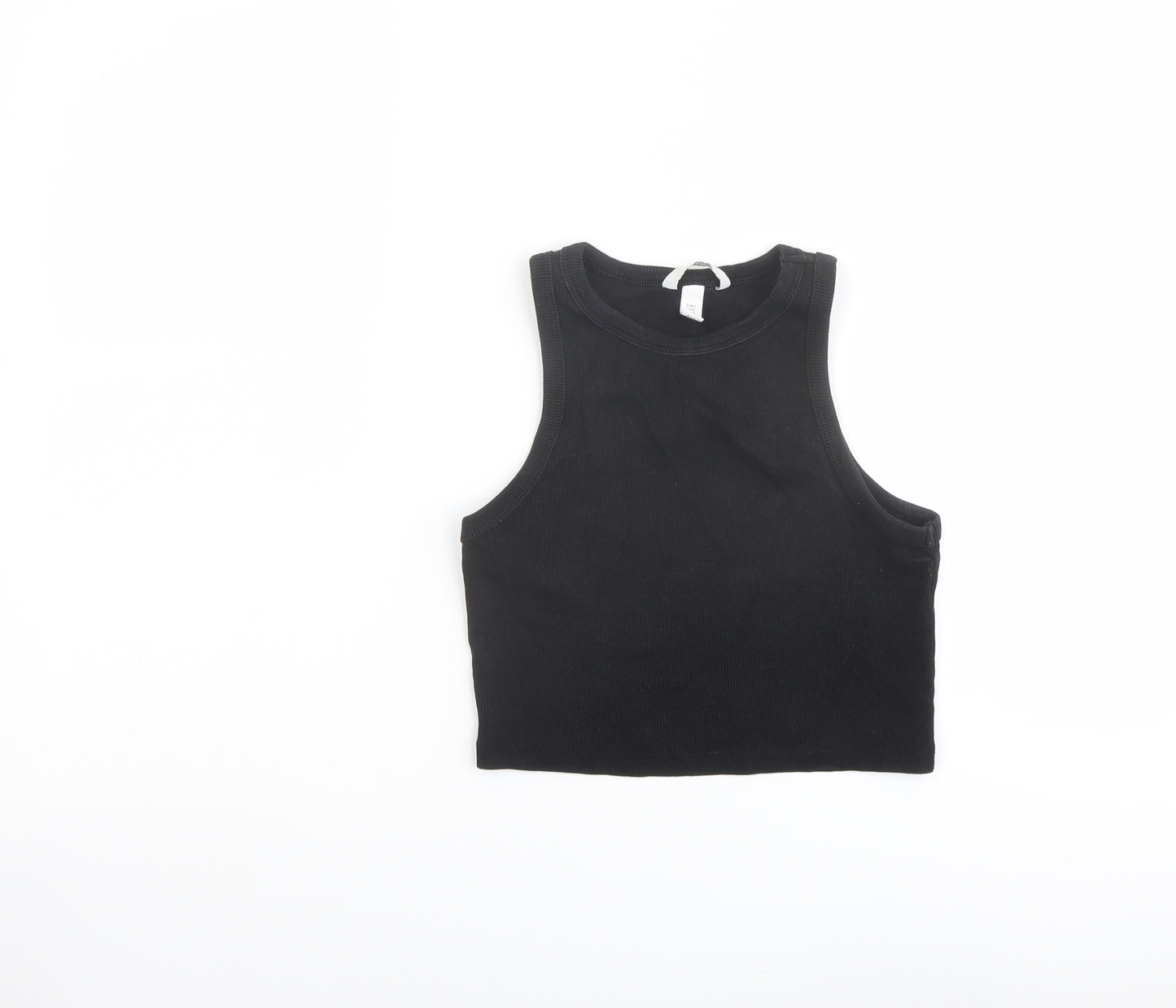H&M Womens Black Cotton Cropped Tank Size S Henley