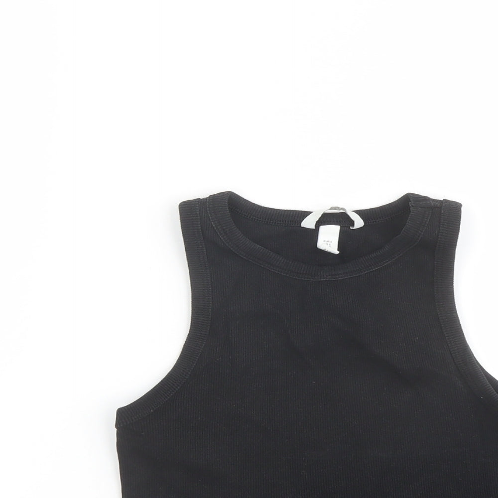 H&M Womens Black Cotton Cropped Tank Size S Henley