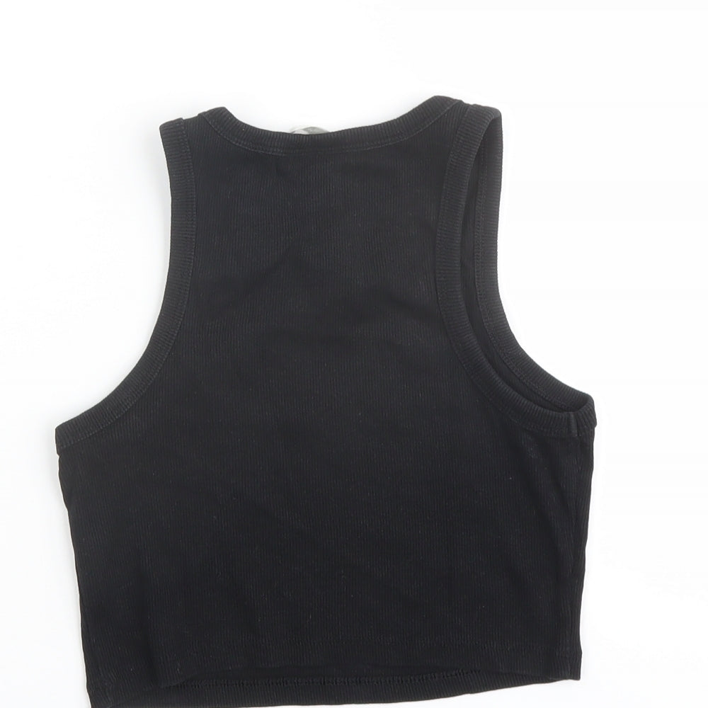 H&M Womens Black Cotton Cropped Tank Size S Henley