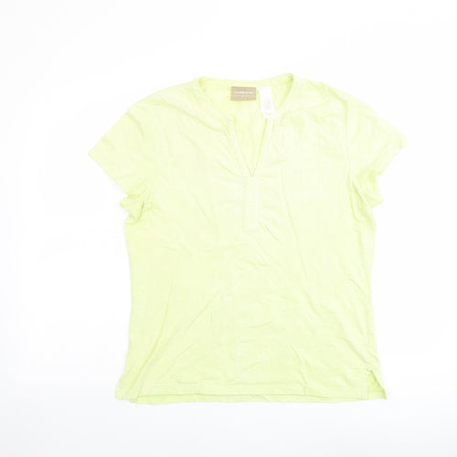 Liz Claiborne Womens Green Floral Cotton Basic T-Shirt Size L V-Neck