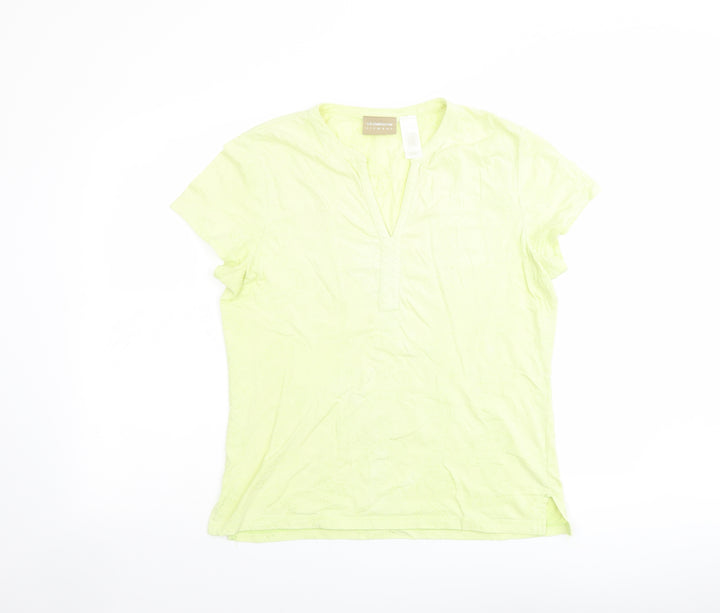 Liz Claiborne Womens Green Floral Cotton Basic T-Shirt Size L V-Neck