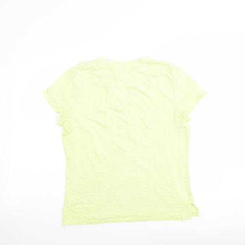Liz Claiborne Womens Green Floral Cotton Basic T-Shirt Size L V-Neck