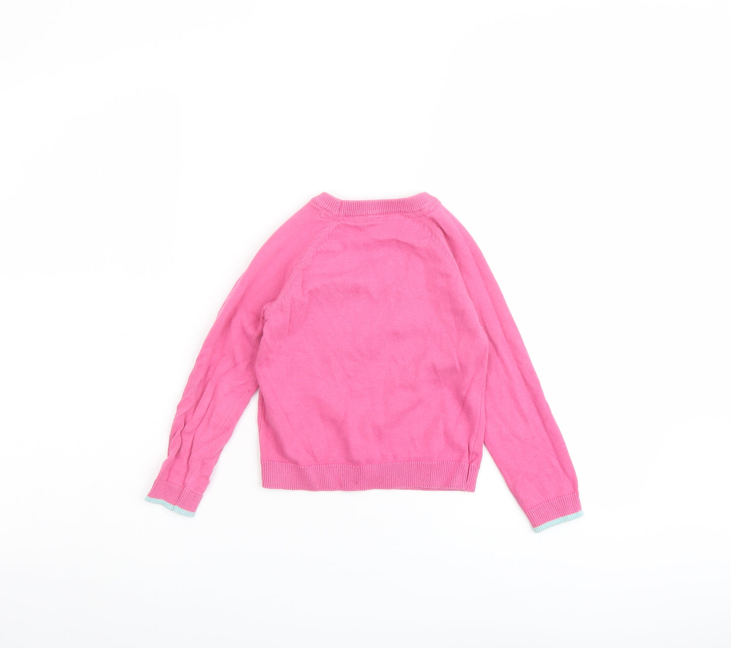 Marks and Spencer Girls Pink Round Neck Cotton Pullover Jumper Size 4-5 Years Pullover - Butterfly Print