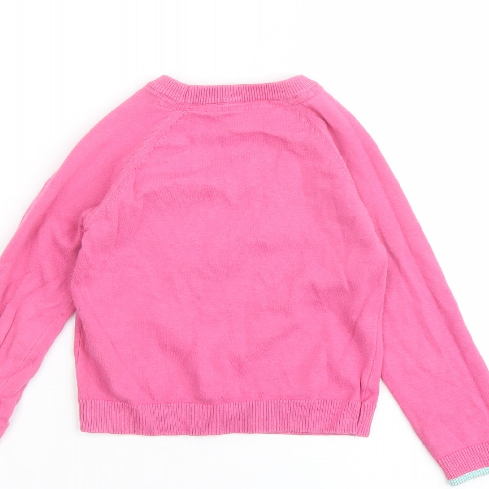 Marks and Spencer Girls Pink Round Neck Cotton Pullover Jumper Size 4-5 Years Pullover - Butterfly Print