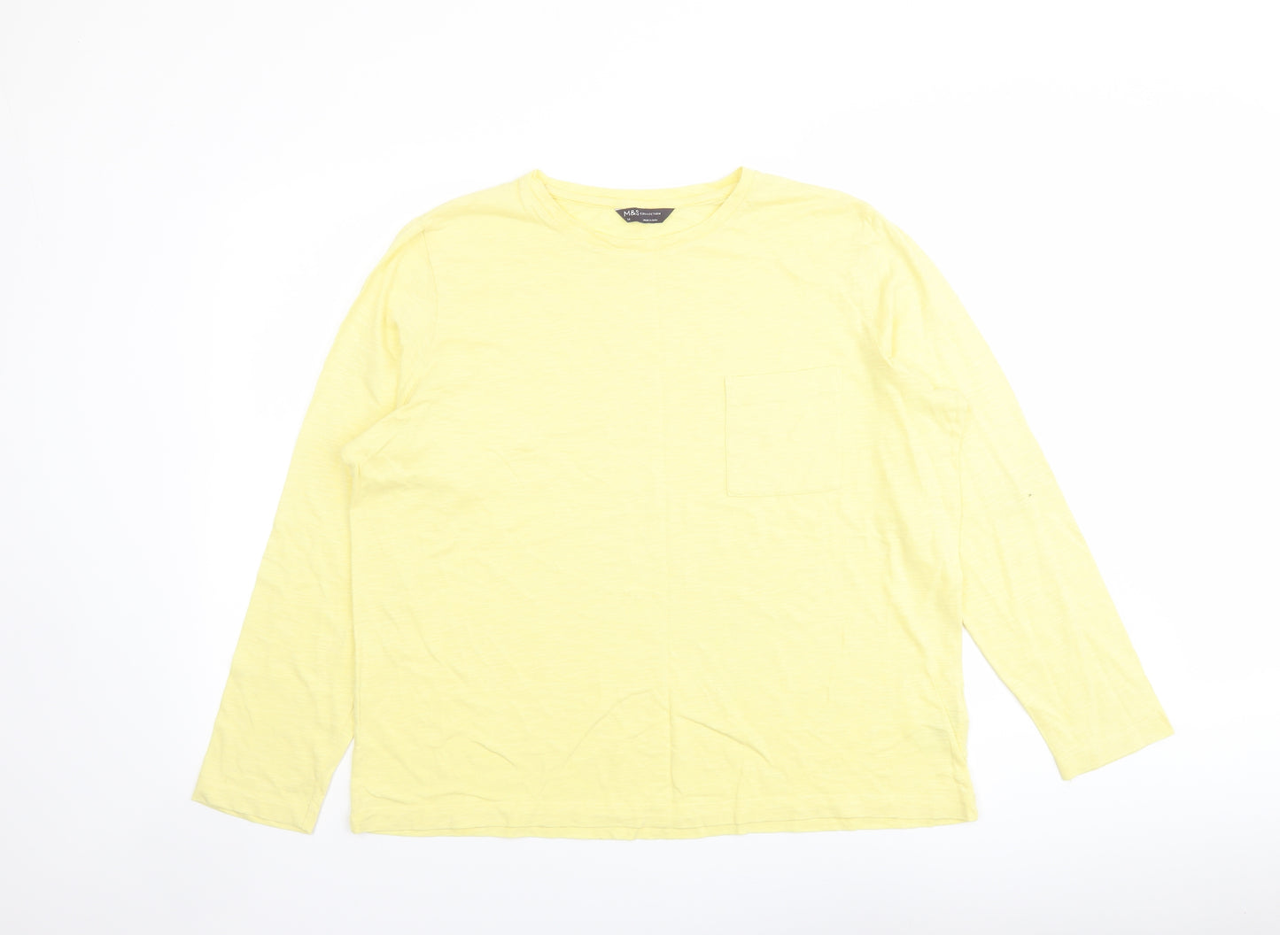 Marks and Spencer Womens Yellow Cotton Basic T-Shirt Size 16 Round Neck