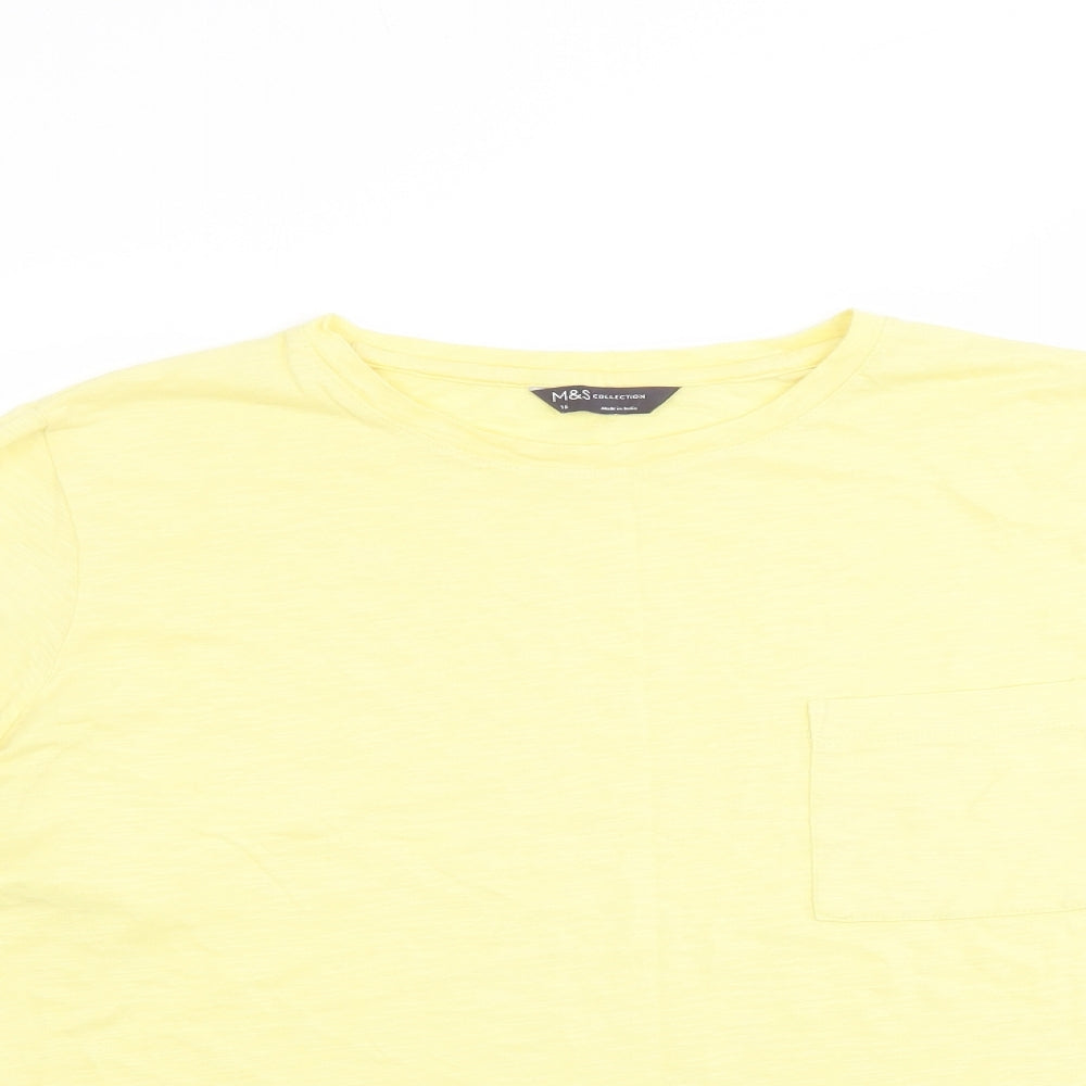 Marks and Spencer Womens Yellow Cotton Basic T-Shirt Size 16 Round Neck