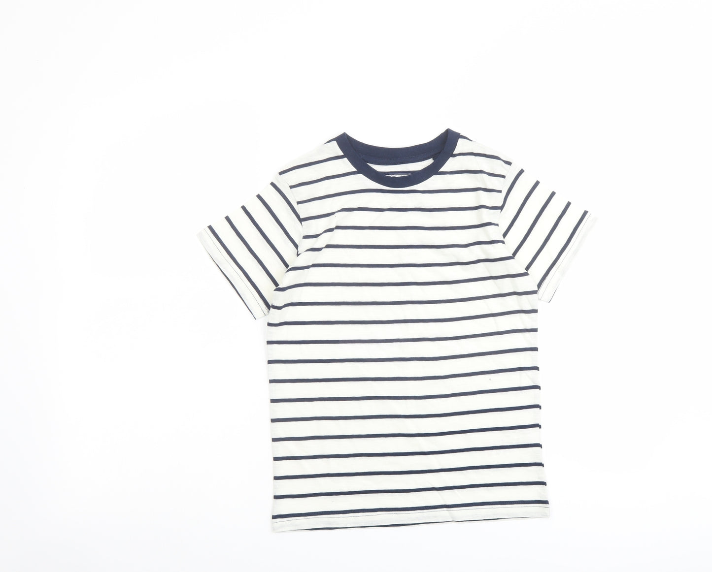 NXT Boys Ivory Striped Cotton Basic T-Shirt Size 8 Years Round Neck Pullover