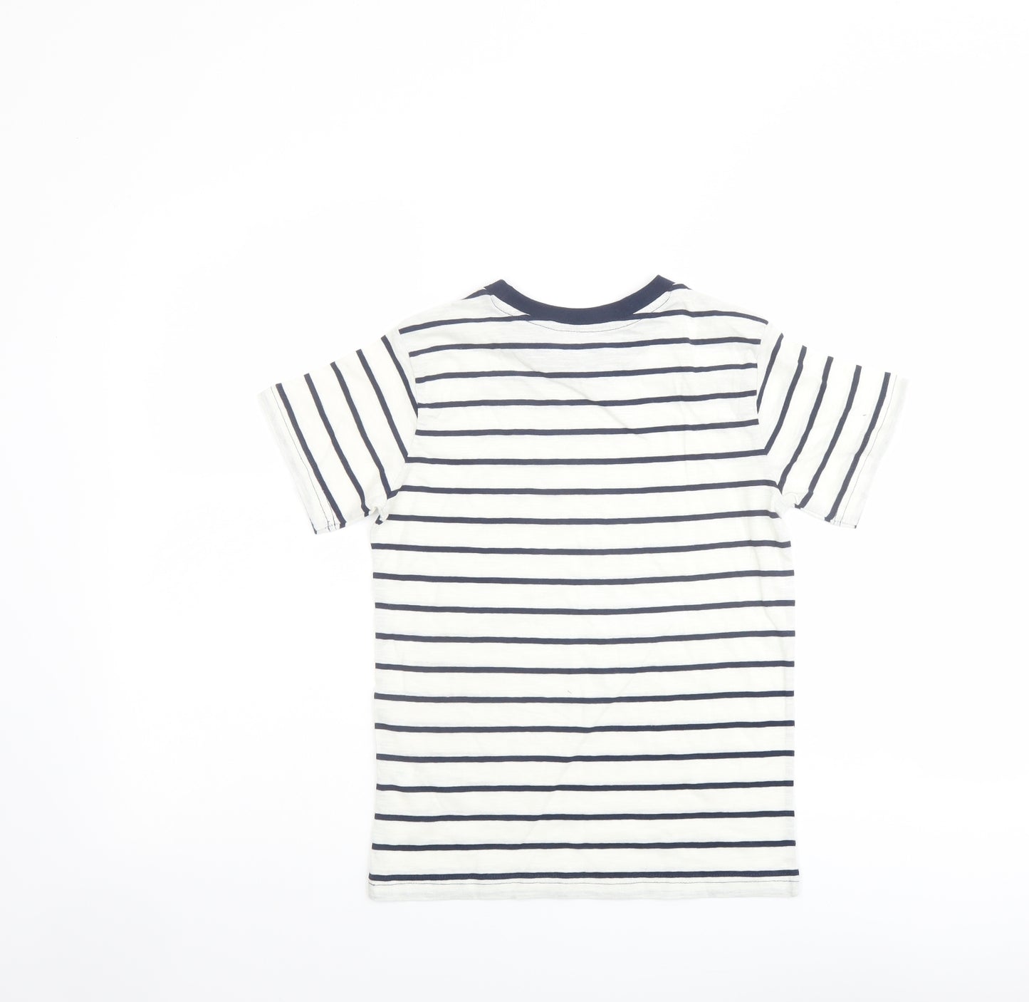 NXT Boys Ivory Striped Cotton Basic T-Shirt Size 8 Years Round Neck Pullover