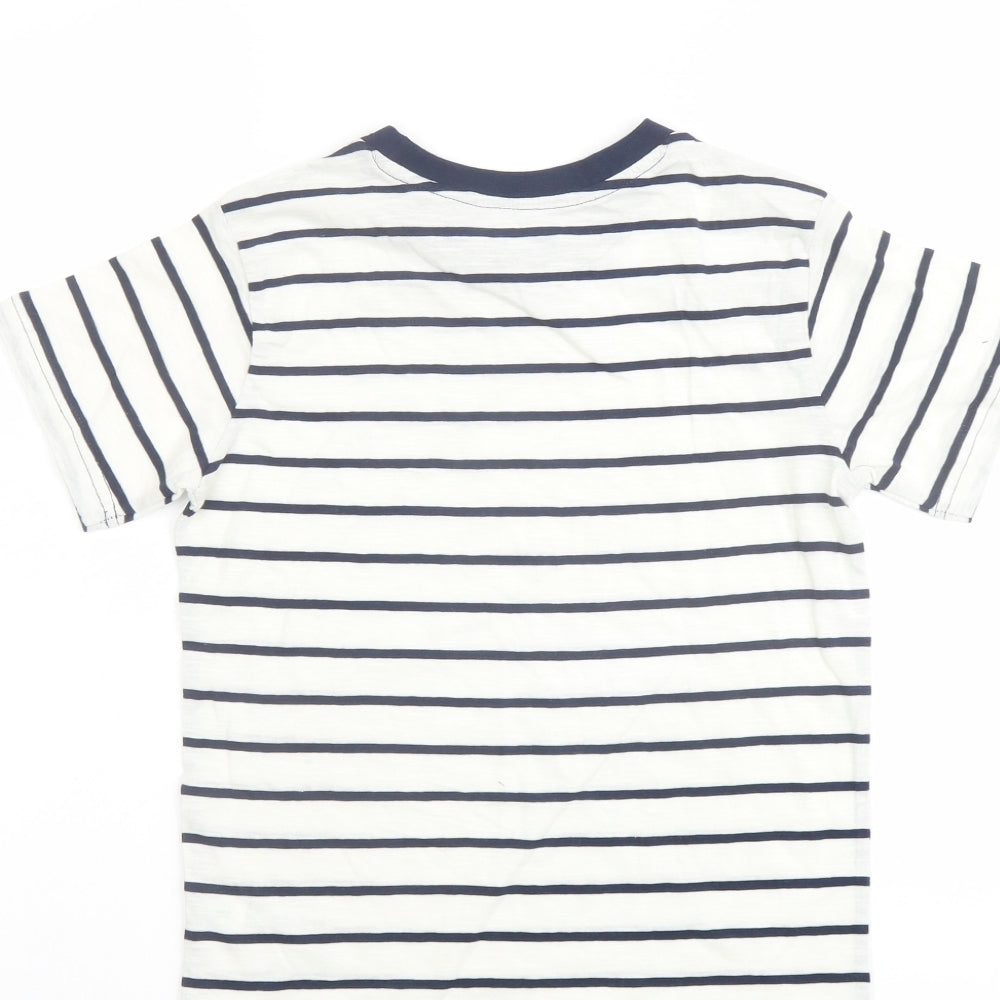 NXT Boys Ivory Striped Cotton Basic T-Shirt Size 8 Years Round Neck Pullover