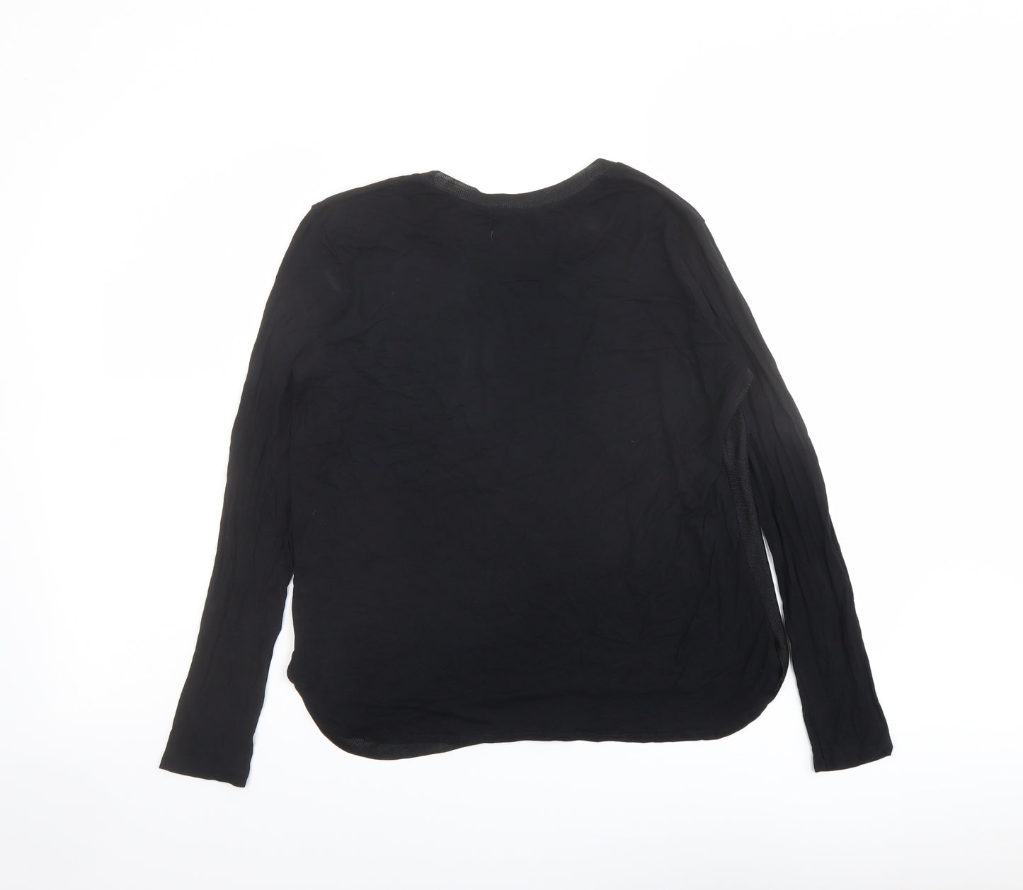 Zara Womens Black Polyester Basic Blouse Size M Round Neck - Mesh Panels