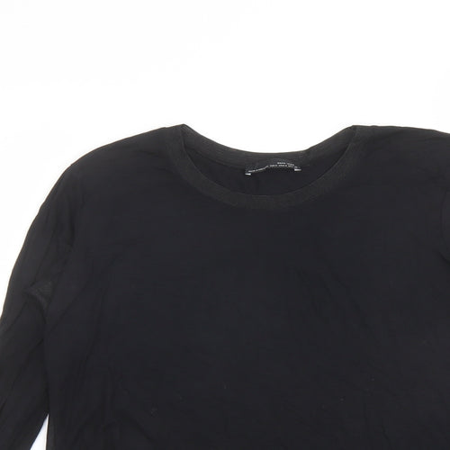 Zara Womens Black Polyester Basic Blouse Size M Round Neck - Mesh Panels