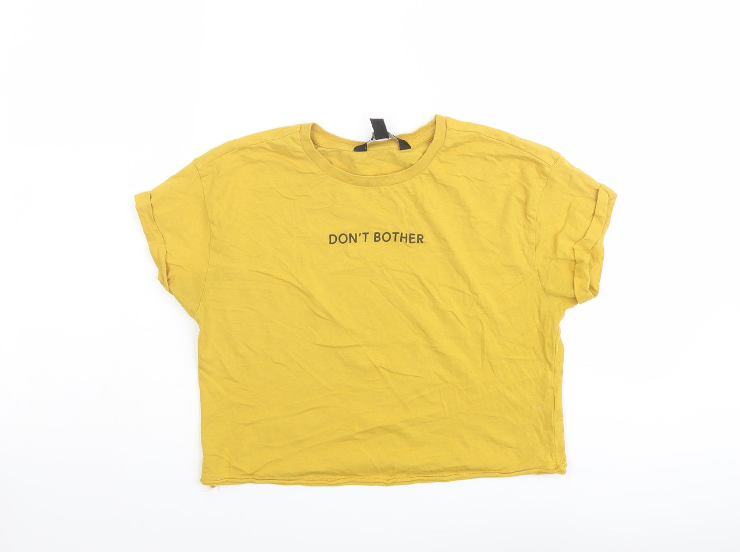 New Look Girls Yellow Cotton Basic T-Shirt Size 12-13 Years Round Neck Pullover - Don't Bother