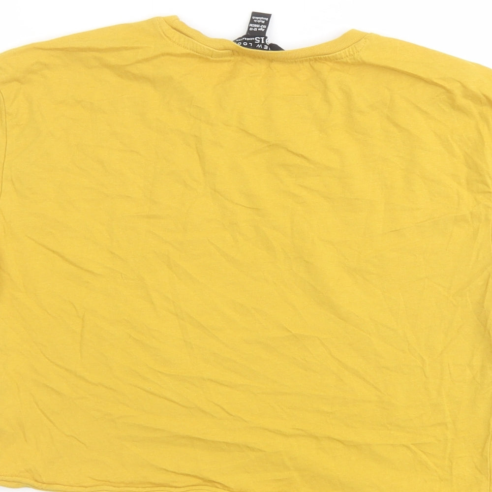 New Look Girls Yellow Cotton Basic T-Shirt Size 12-13 Years Round Neck Pullover - Don't Bother