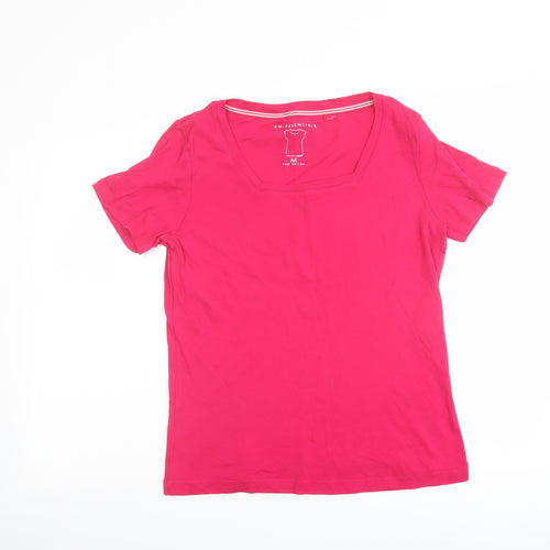 Bonmarché Womens Pink Cotton Basic T-Shirt Size M Square Neck