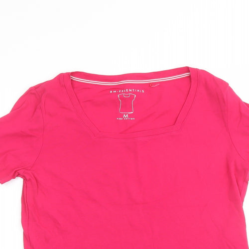 Bonmarché Womens Pink Cotton Basic T-Shirt Size M Square Neck