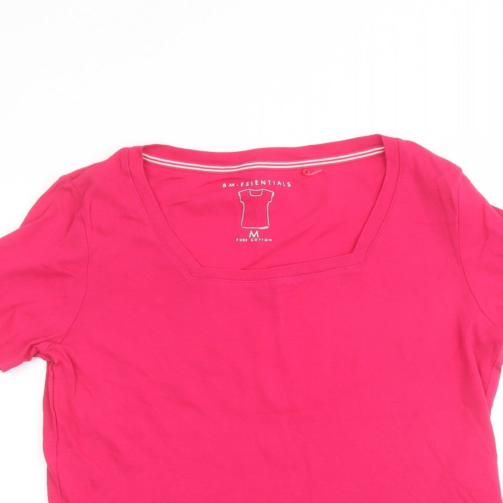 Bonmarché Womens Pink Cotton Basic T-Shirt Size M Square Neck
