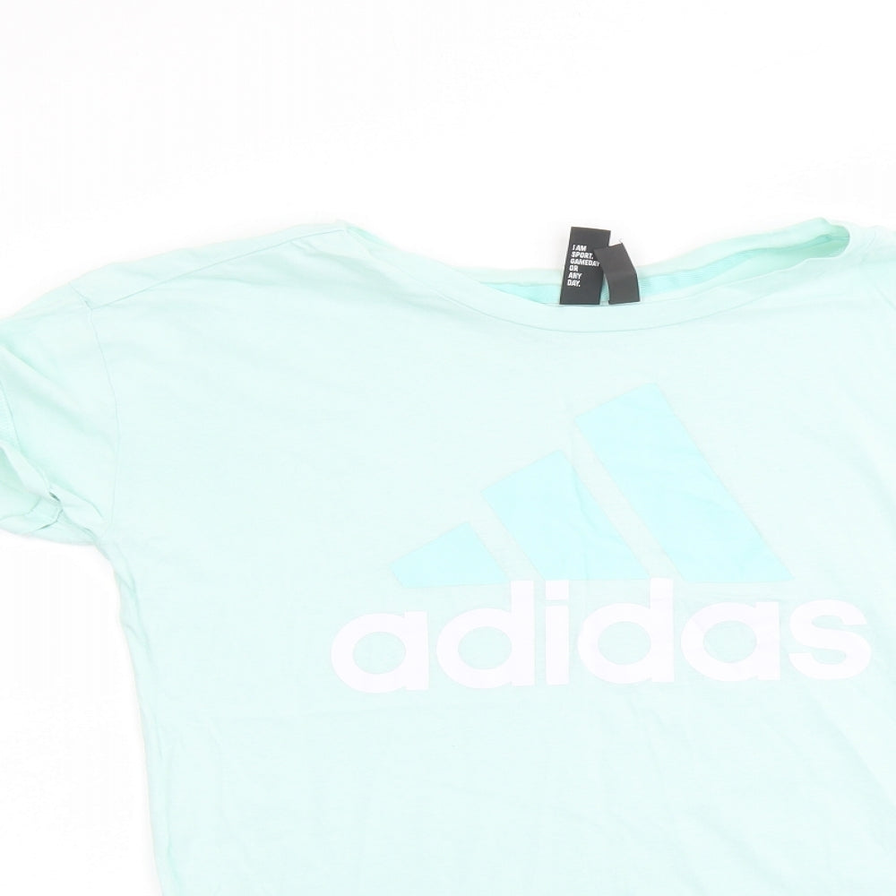 adidas Womens Green Cotton Basic T-Shirt Size 12 Round Neck