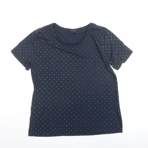 ICHI Womens Blue Polka Dot Polyester Basic Tank Size M Round Neck