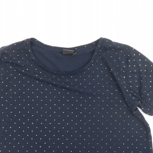 ICHI Womens Blue Polka Dot Polyester Basic Tank Size M Round Neck