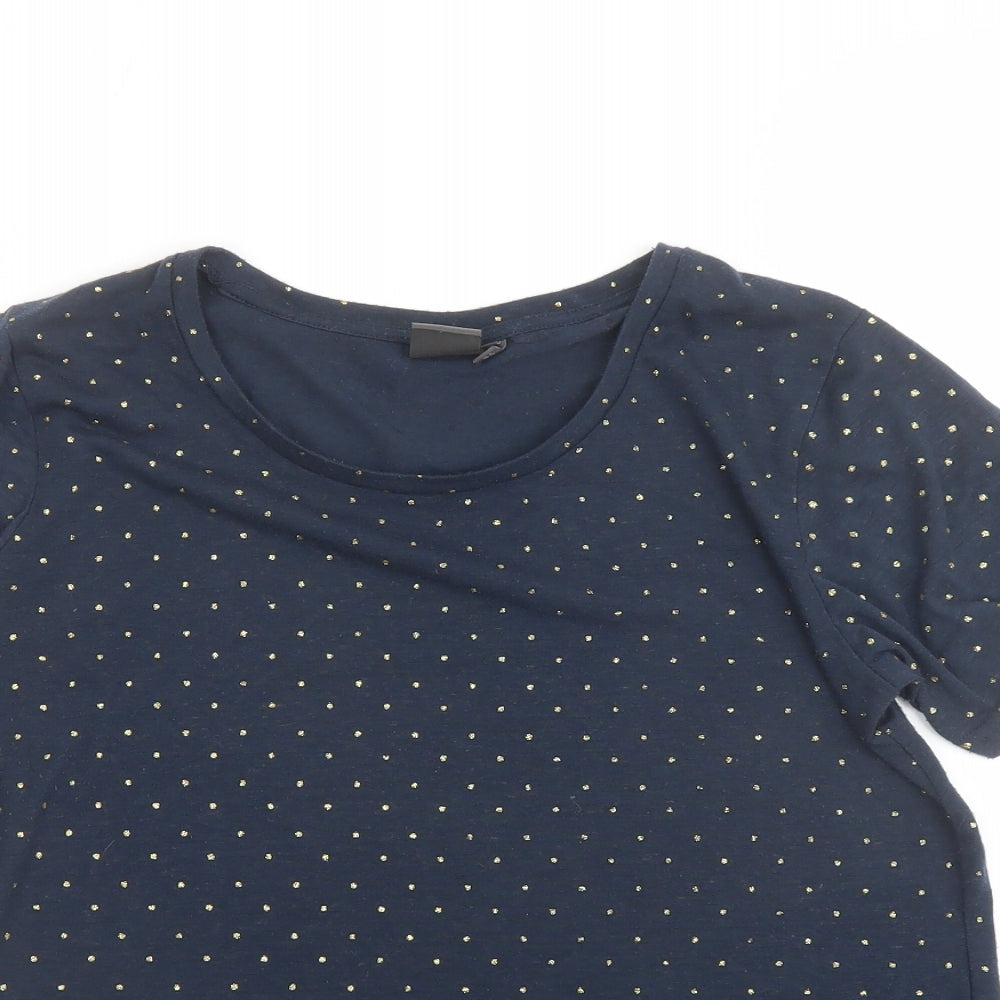 ICHI Womens Blue Polka Dot Polyester Basic Tank Size M Round Neck