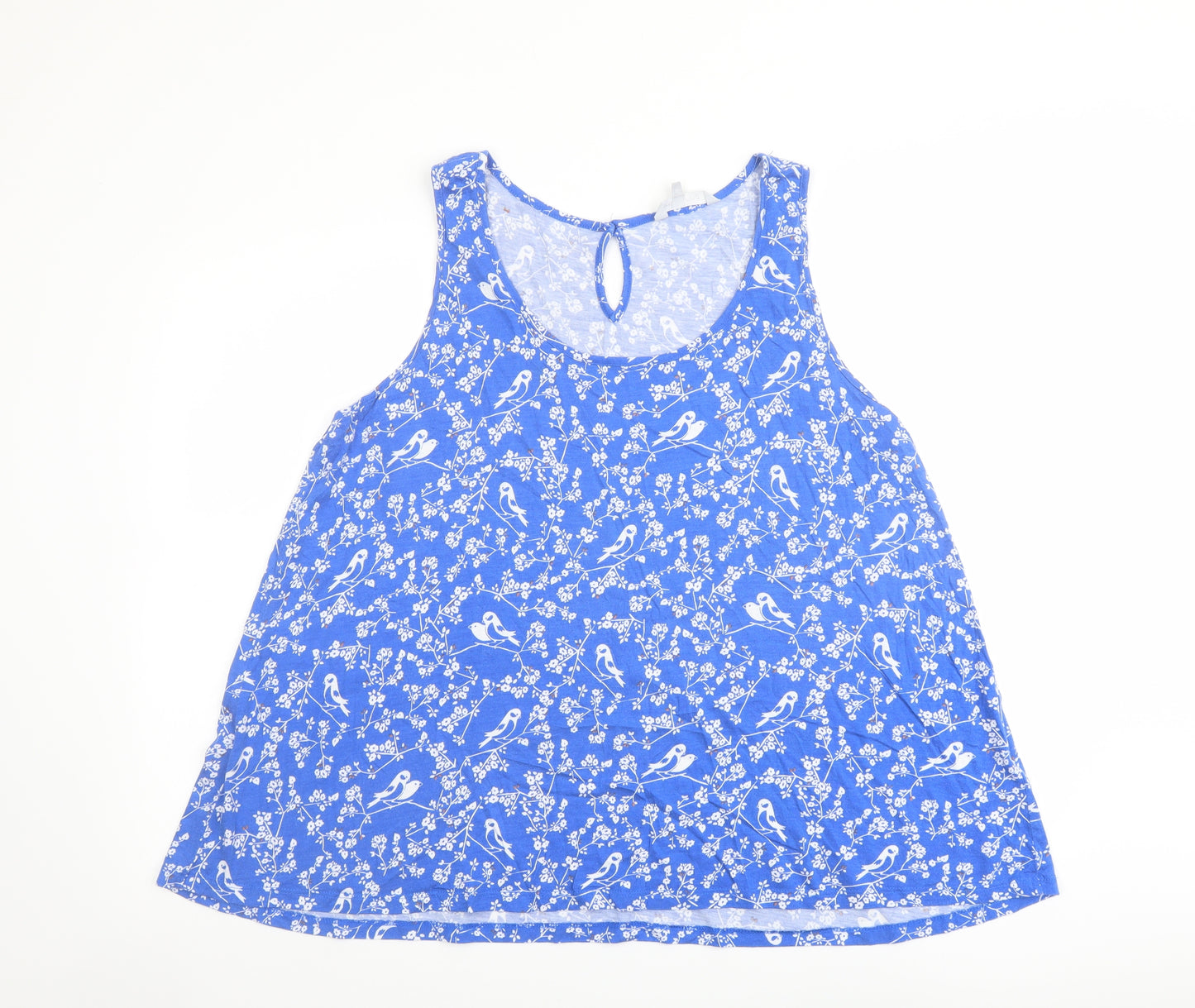 Red Herring Womens Blue Floral Cotton Basic Tank Size 20 Round Neck - Birds