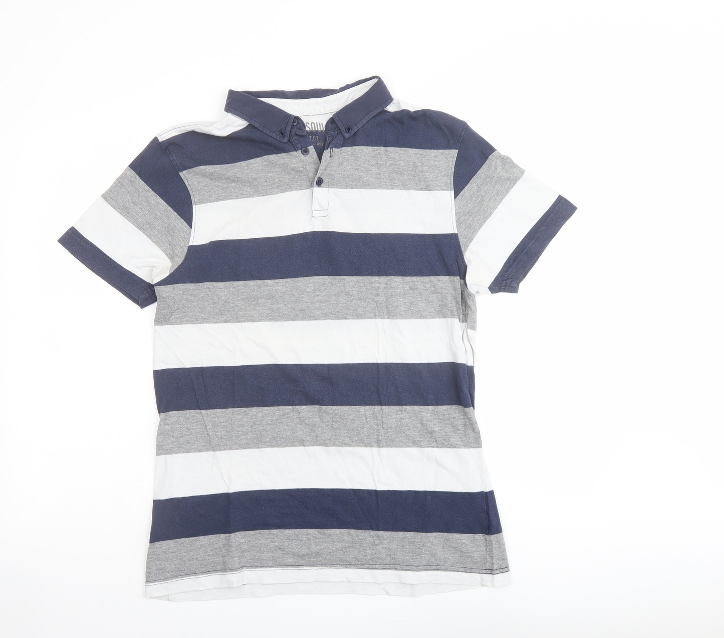 Goodsouls Mens Multicoloured Striped Cotton Polo Size M Collared Button