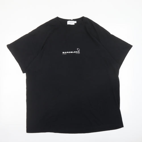 Topman Mens Black Cotton T-Shirt Size L Crew Neck - Barcelona