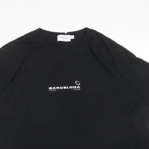 Topman Mens Black Cotton T-Shirt Size L Crew Neck - Barcelona