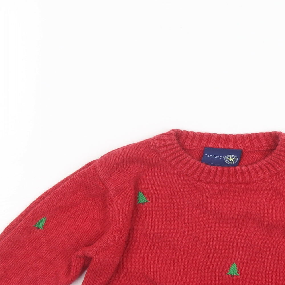 J. Khaki Boys Red Round Neck Ramie Pullover Jumper Size 4 Years Pullover - Christmas Tree