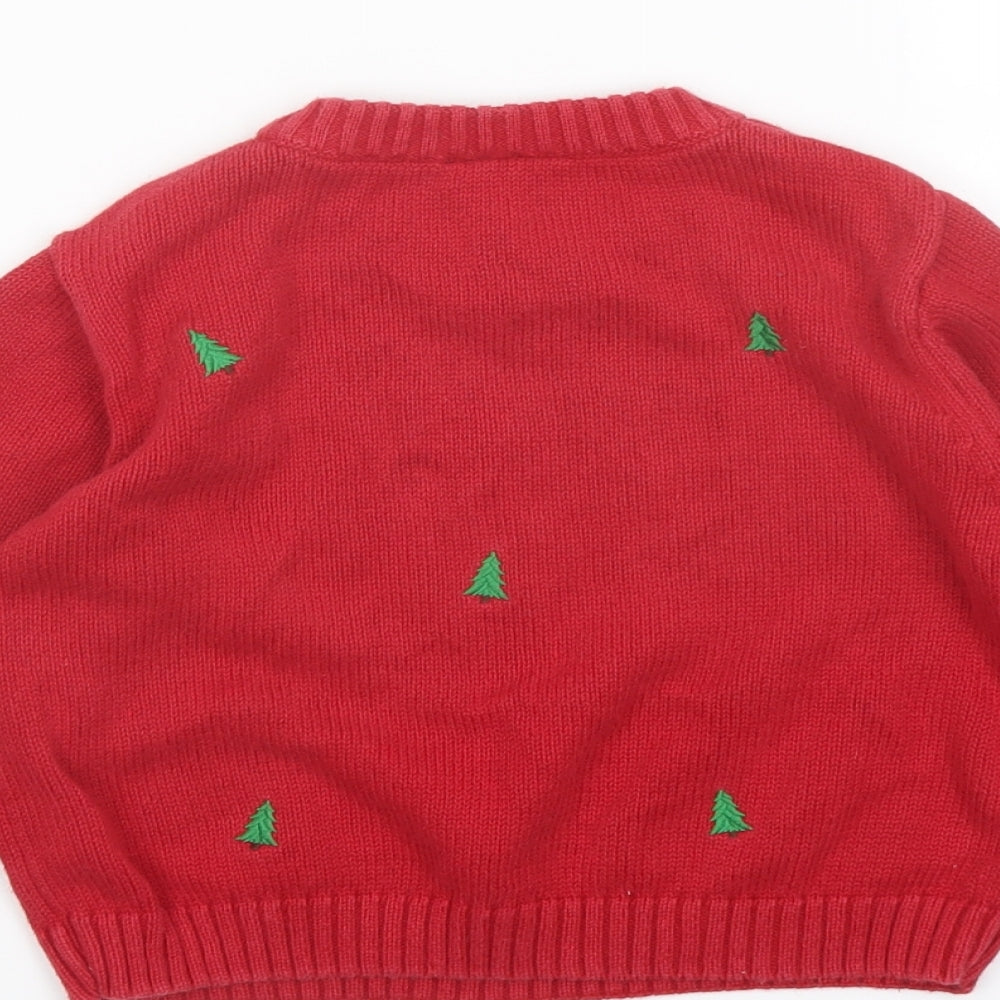 J. Khaki Boys Red Round Neck Ramie Pullover Jumper Size 4 Years Pullover - Christmas Tree