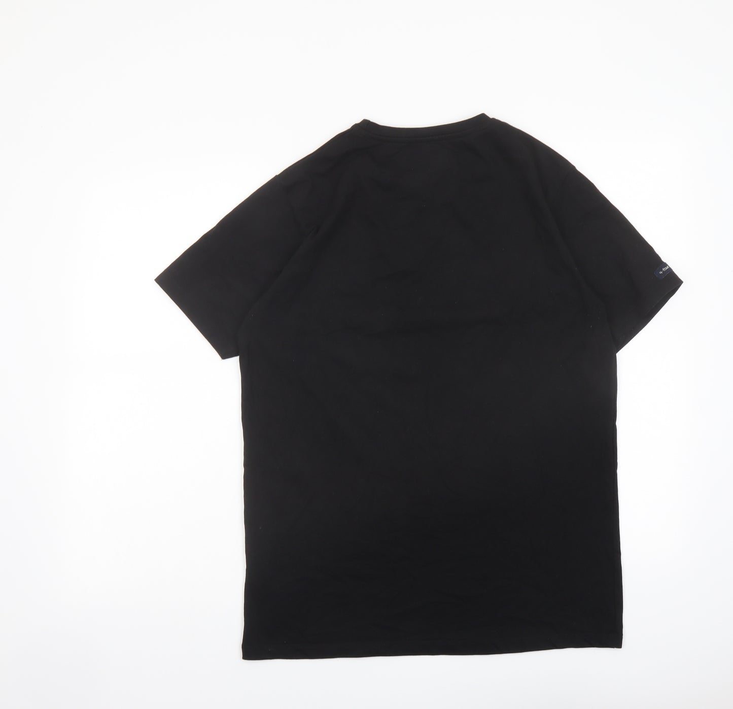 Four Squares Mens Black Cotton T-Shirt Size L Crew Neck