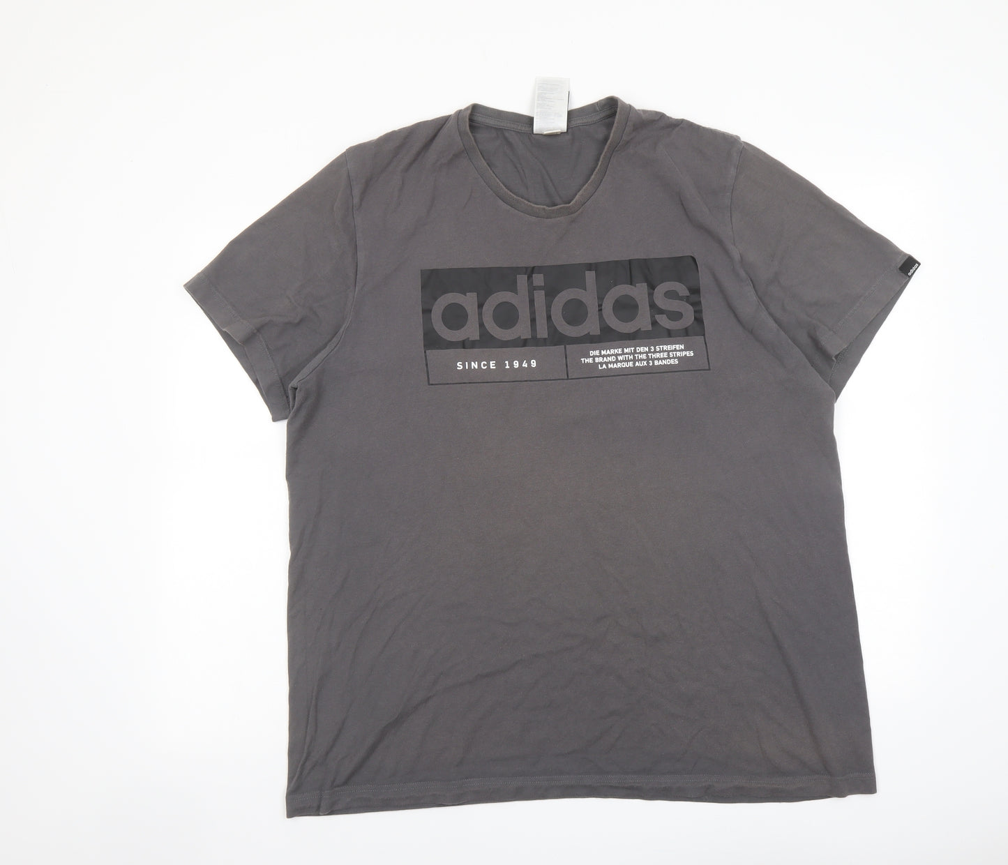 adidas Mens Grey Cotton T-Shirt Size XL Crew Neck