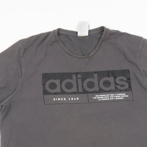 adidas Mens Grey Cotton T-Shirt Size XL Crew Neck