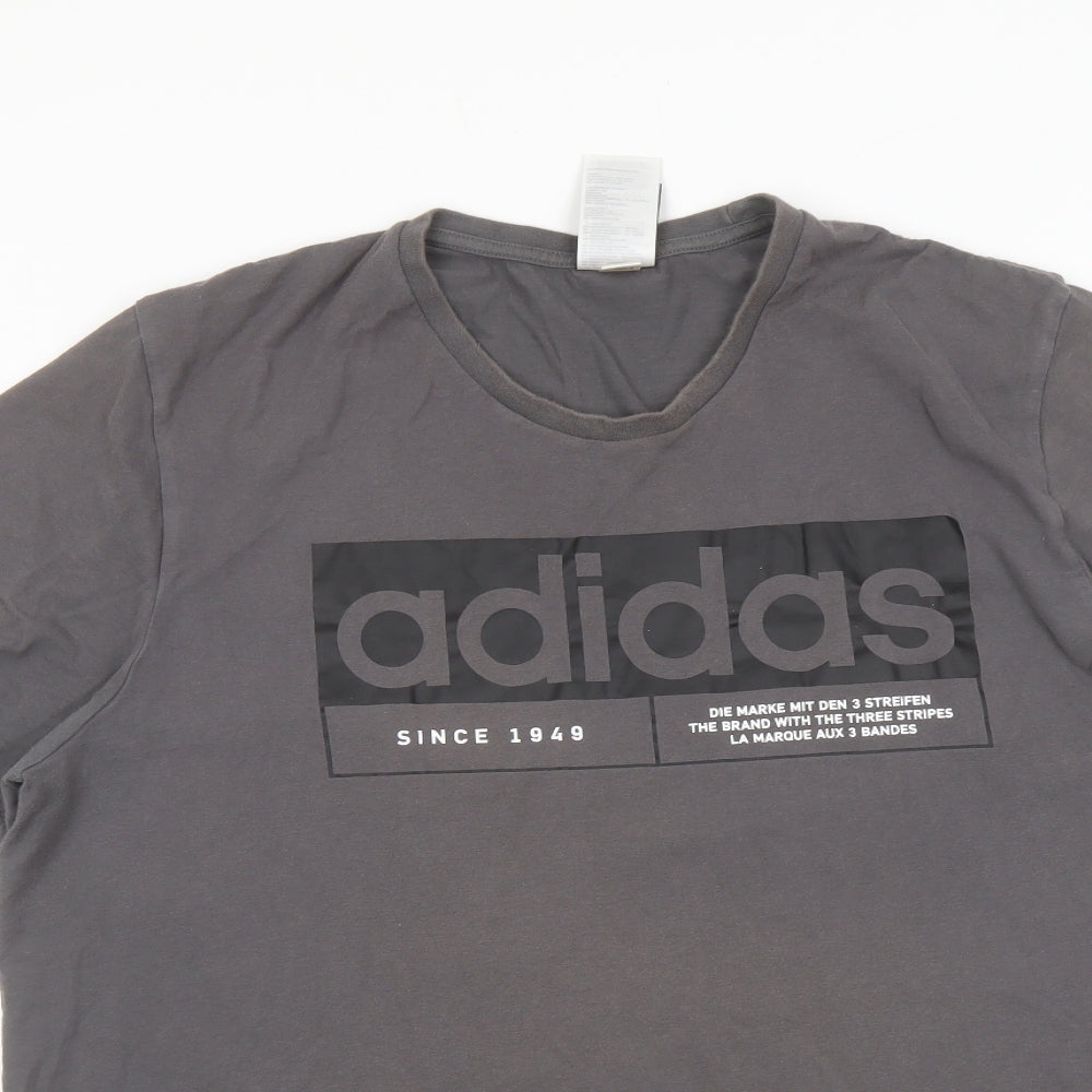 adidas Mens Grey Cotton T-Shirt Size XL Crew Neck