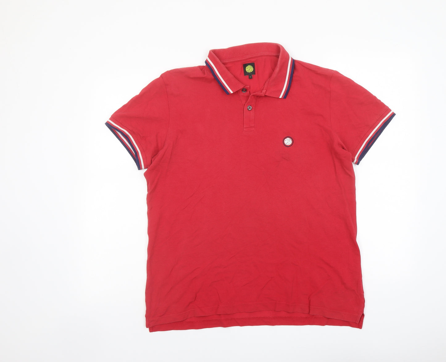 Pretty Green Mens Red Cotton Polo Size L Collared Button