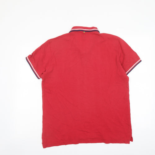 Pretty Green Mens Red Cotton Polo Size L Collared Button