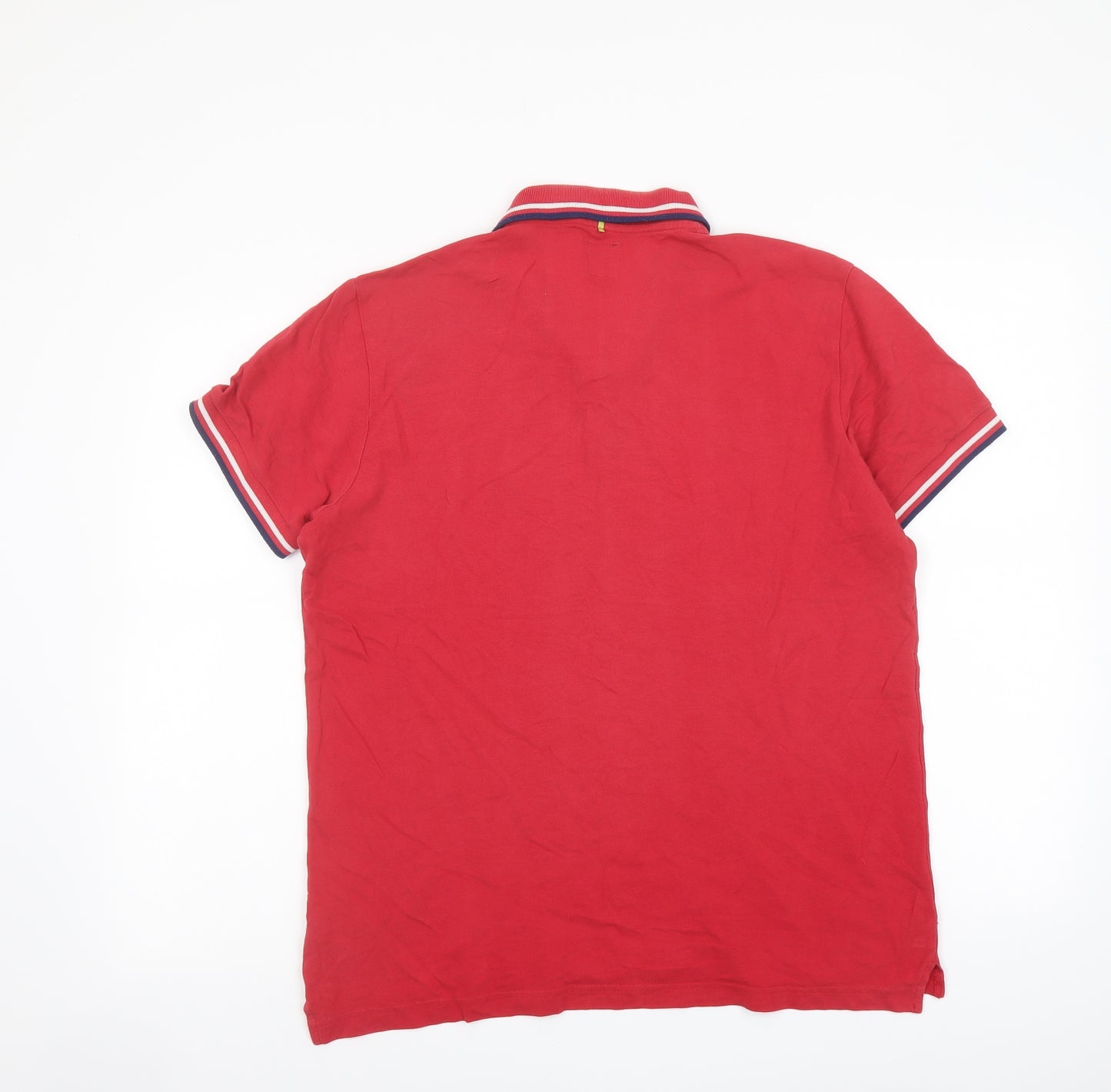 Pretty Green Mens Red Cotton Polo Size L Collared Button