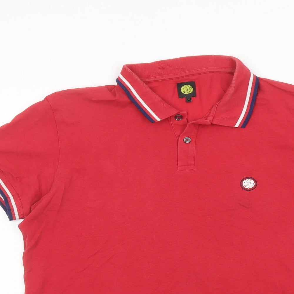 Pretty Green Mens Red Cotton Polo Size L Collared Button