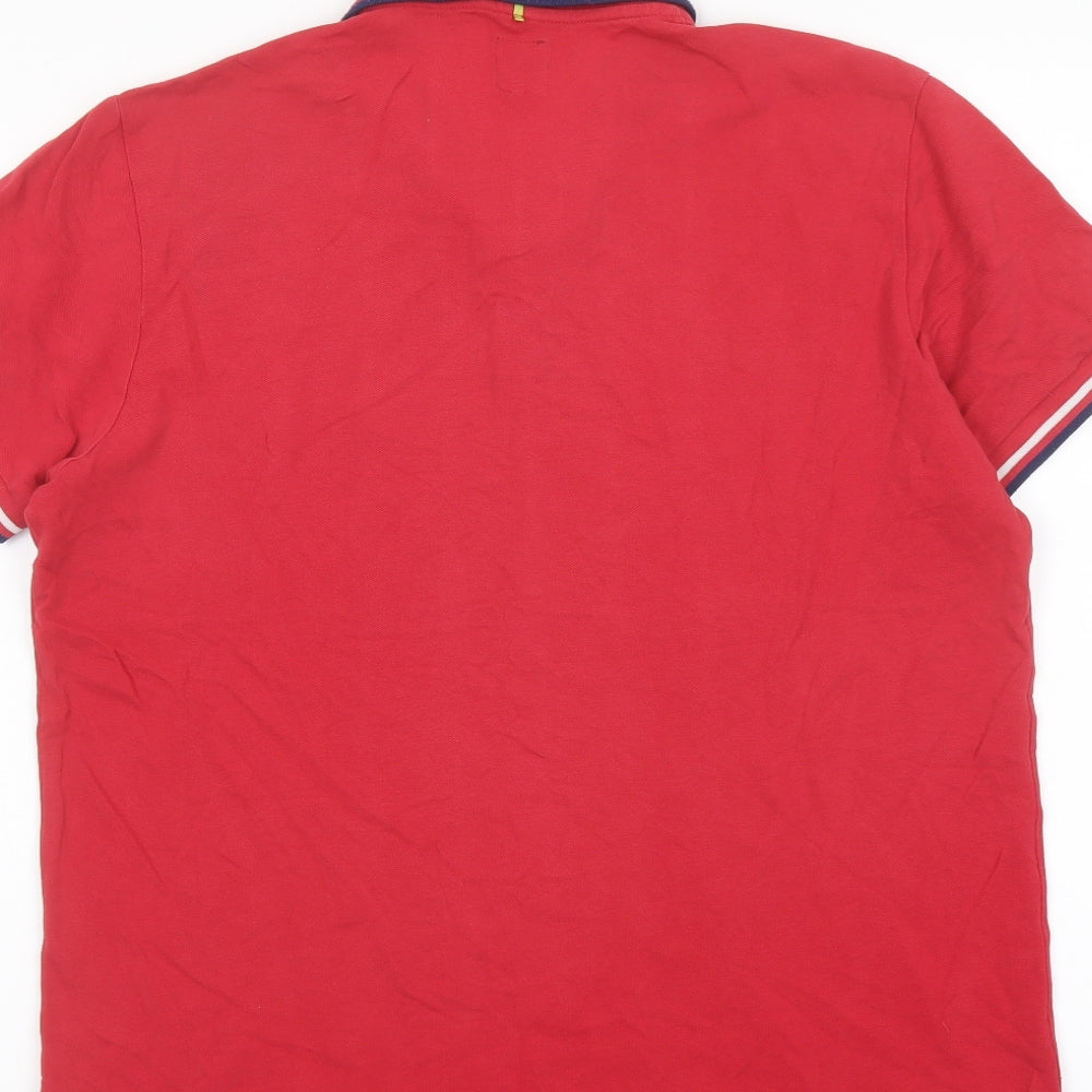 Pretty Green Mens Red Cotton Polo Size L Collared Button