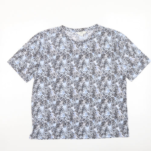 Marks and Spencer Womens Blue Geometric Polyester Basic T-Shirt Size 10 Round Neck