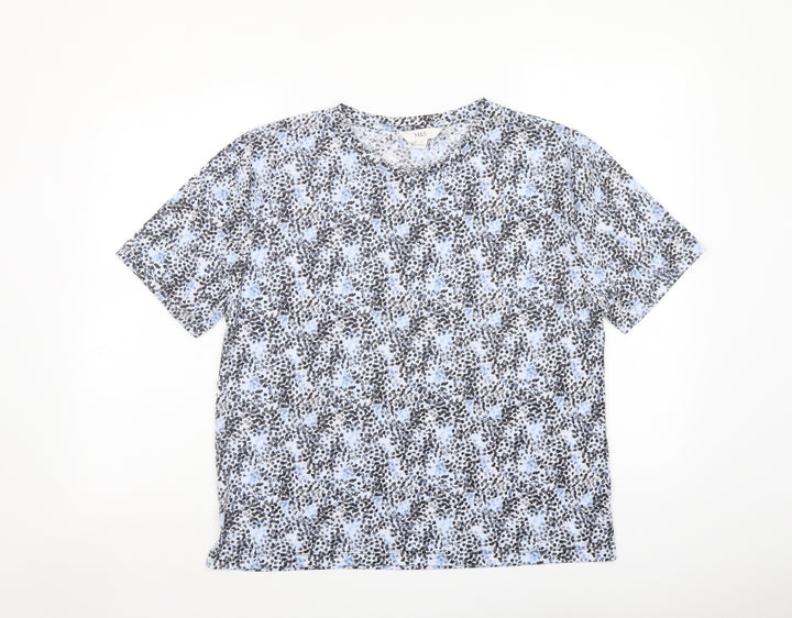 Marks and Spencer Womens Blue Geometric Polyester Basic T-Shirt Size 10 Round Neck