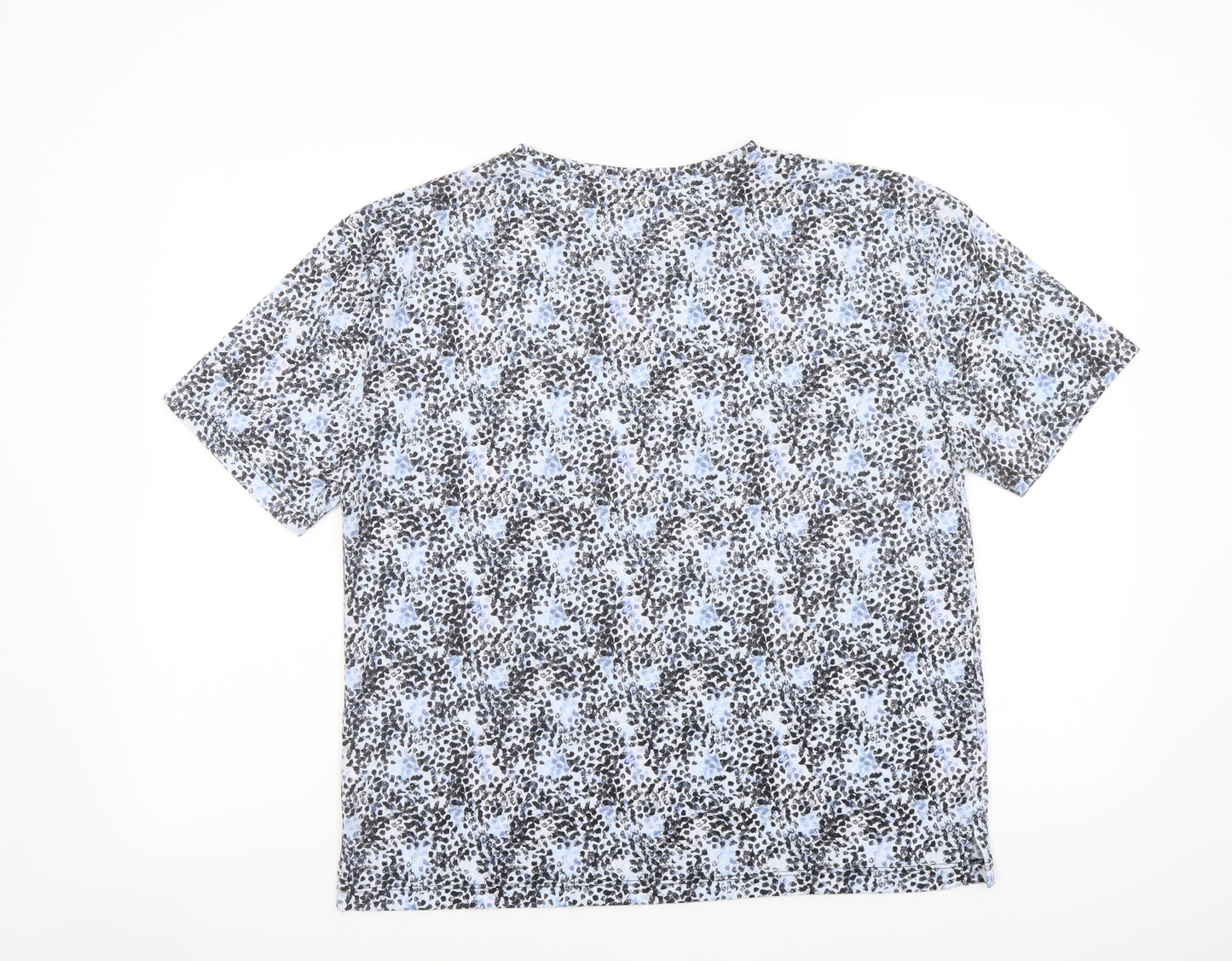 Marks and Spencer Womens Blue Geometric Polyester Basic T-Shirt Size 10 Round Neck