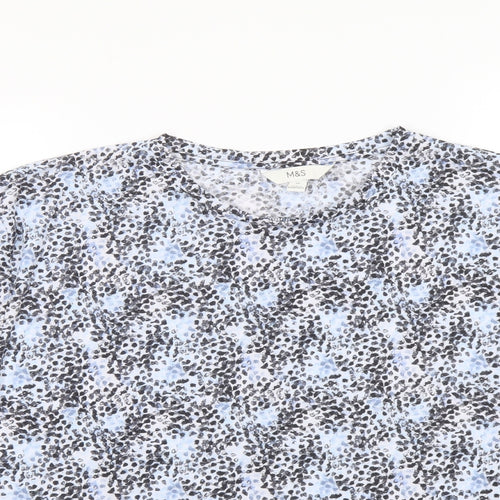 Marks and Spencer Womens Blue Geometric Polyester Basic T-Shirt Size 10 Round Neck
