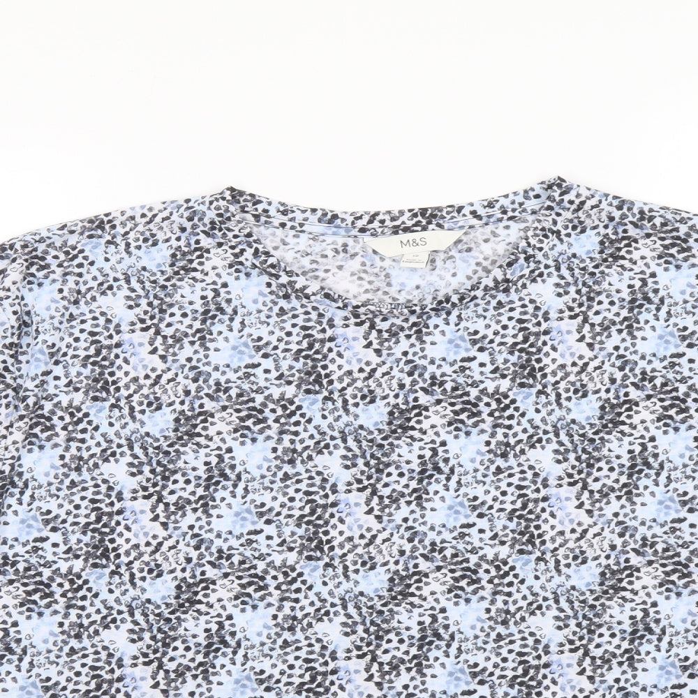 Marks and Spencer Womens Blue Geometric Polyester Basic T-Shirt Size 10 Round Neck