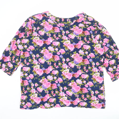 Traidcraft Womens Multicoloured Floral Viscose Kimono T-Shirt Size M V-Neck