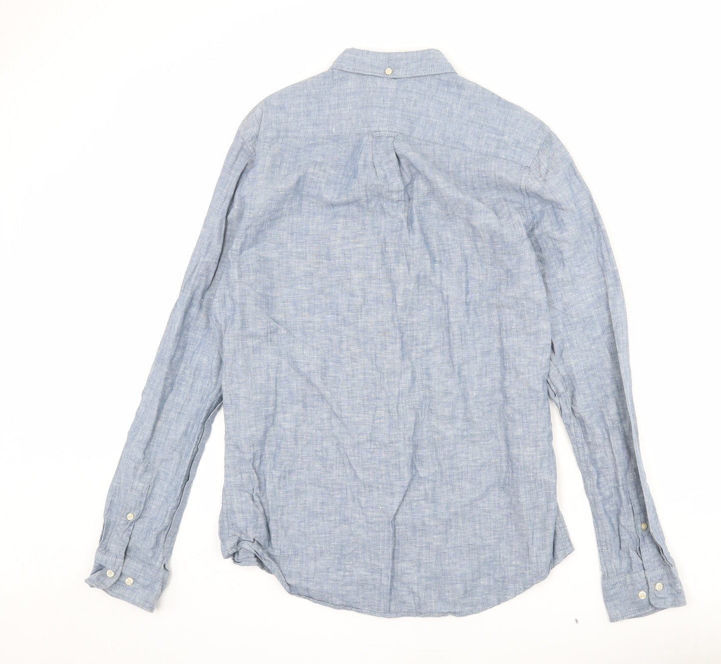 NEXT Mens Blue Linen Button-Up Size M Collared Button