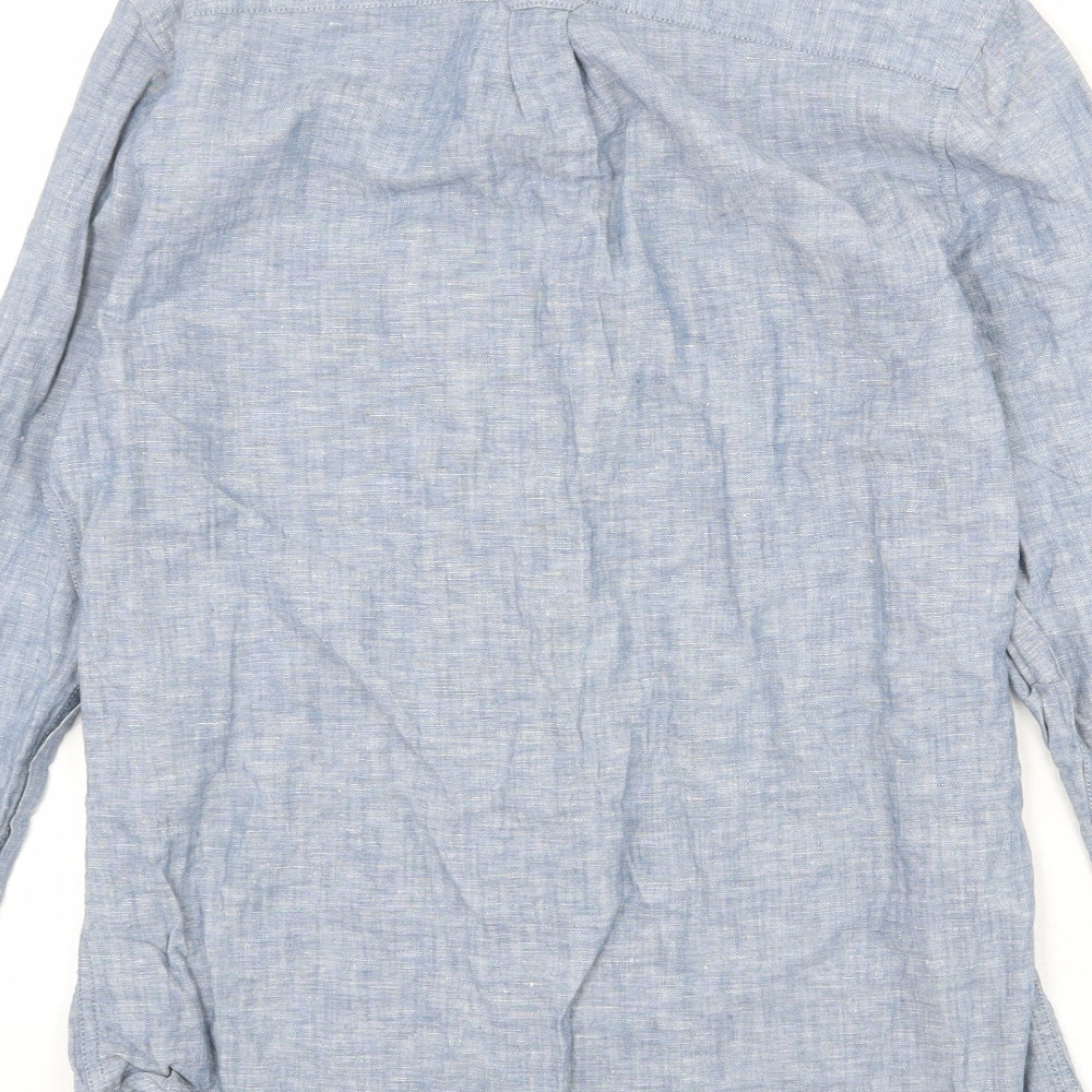 NEXT Mens Blue Linen Button-Up Size M Collared Button