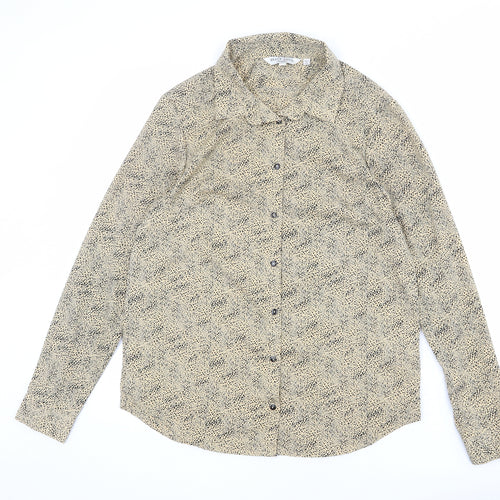 Brave Soul Womens Beige Geometric Polyester Basic Button-Up Size S Collared - Flecked Effect